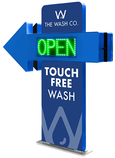 Car Wash Entrance/Exit Fixture with LED Sign by ABC Wash Systems.