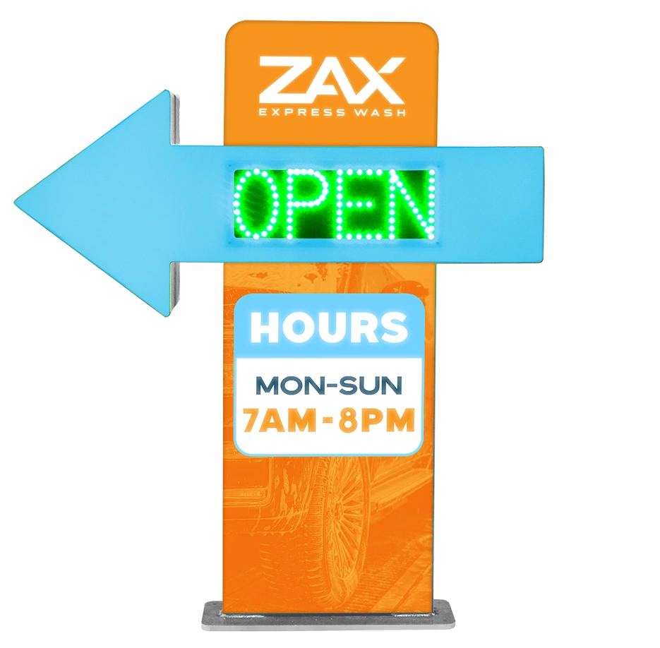 Car Wash Entrance/Exit Fixture with LED Sign by ABC Wash Systems.