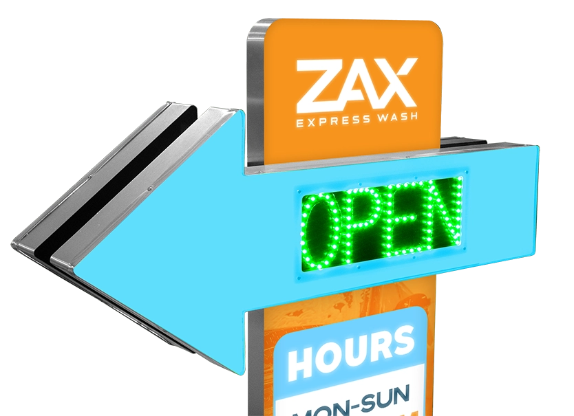 Car Wash Entrance/Exit Fixture with LED Sign by ABC Wash Systems.