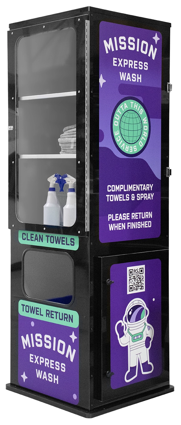 Ultimate Detailing and Towel Station with Transparent Security Door by ABC Wash Systems.