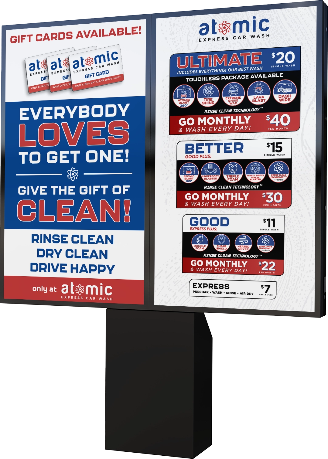 Samsung Double Screen Digital Sign Pro by ABC Wash Systems.