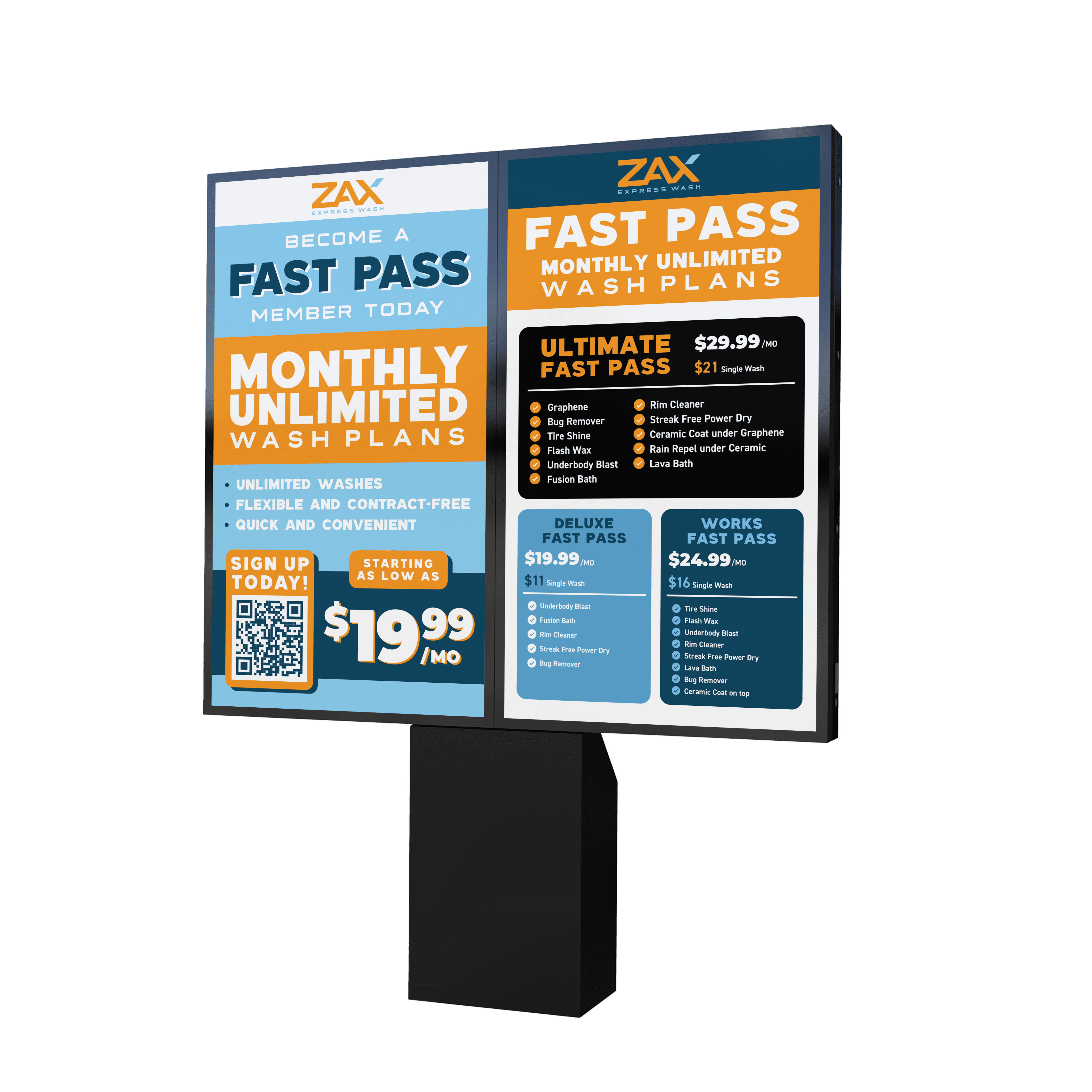 Samsung Double Screen Digital Sign Pro by ABC Wash Systems.
