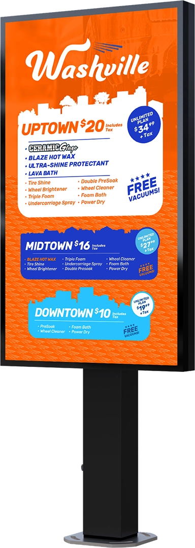 Samsung Digital Display Menu - Single Pedestal - 55" by ABC Wash Systems.